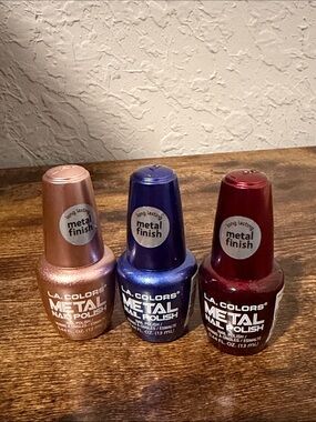 L.A. Colors Metal Finish Nail Polish Trio - Rose Gold, Blue, Burgundy